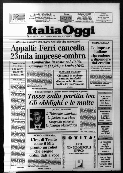 Italia oggi : quotidiano di economia finanza e politica